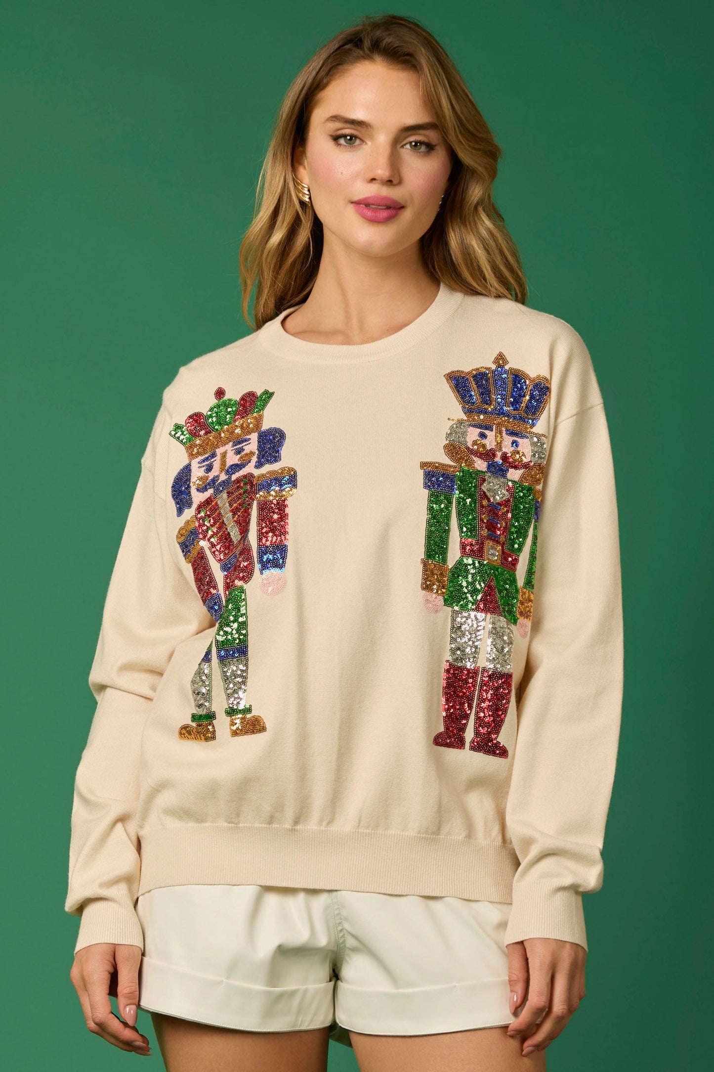 Autumn Winter Clothing Christmas Soldier Sequined Sweatshirt Top