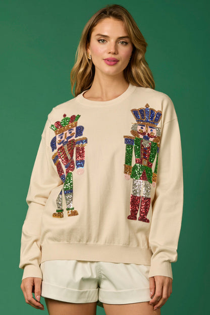 Autumn Winter Clothing Christmas Soldier Sequined Sweatshirt Top