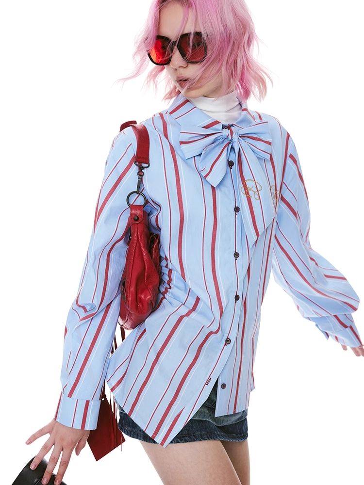 Striped Bow-tie Blouse Shirt