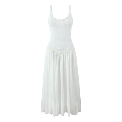 Design Pearl Decorative Jacquard Split Maxi Dress Seaside Vacation Sling Dress