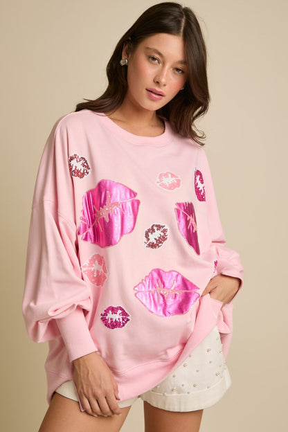 Autumn Winter Clothing Valentine Day Sequined Kiss Top Sweet Sweatshirt