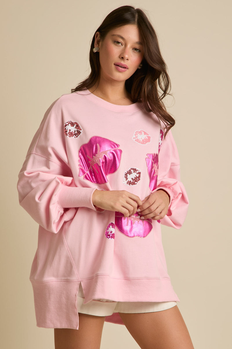 Autumn Winter Clothing Valentine Day Sequined Kiss Top Sweet Sweatshirt