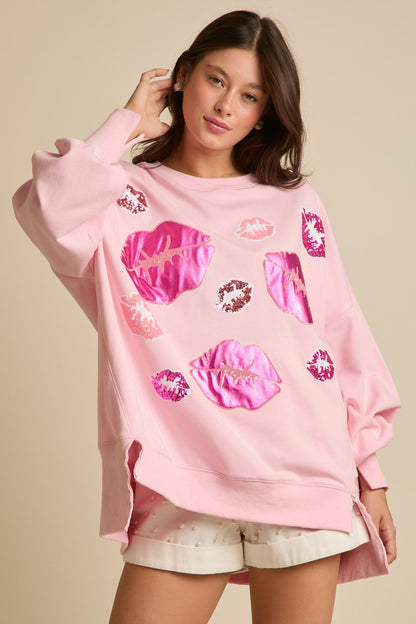 Autumn Winter Clothing Valentine Day Sequined Kiss Top Sweet Sweatshirt