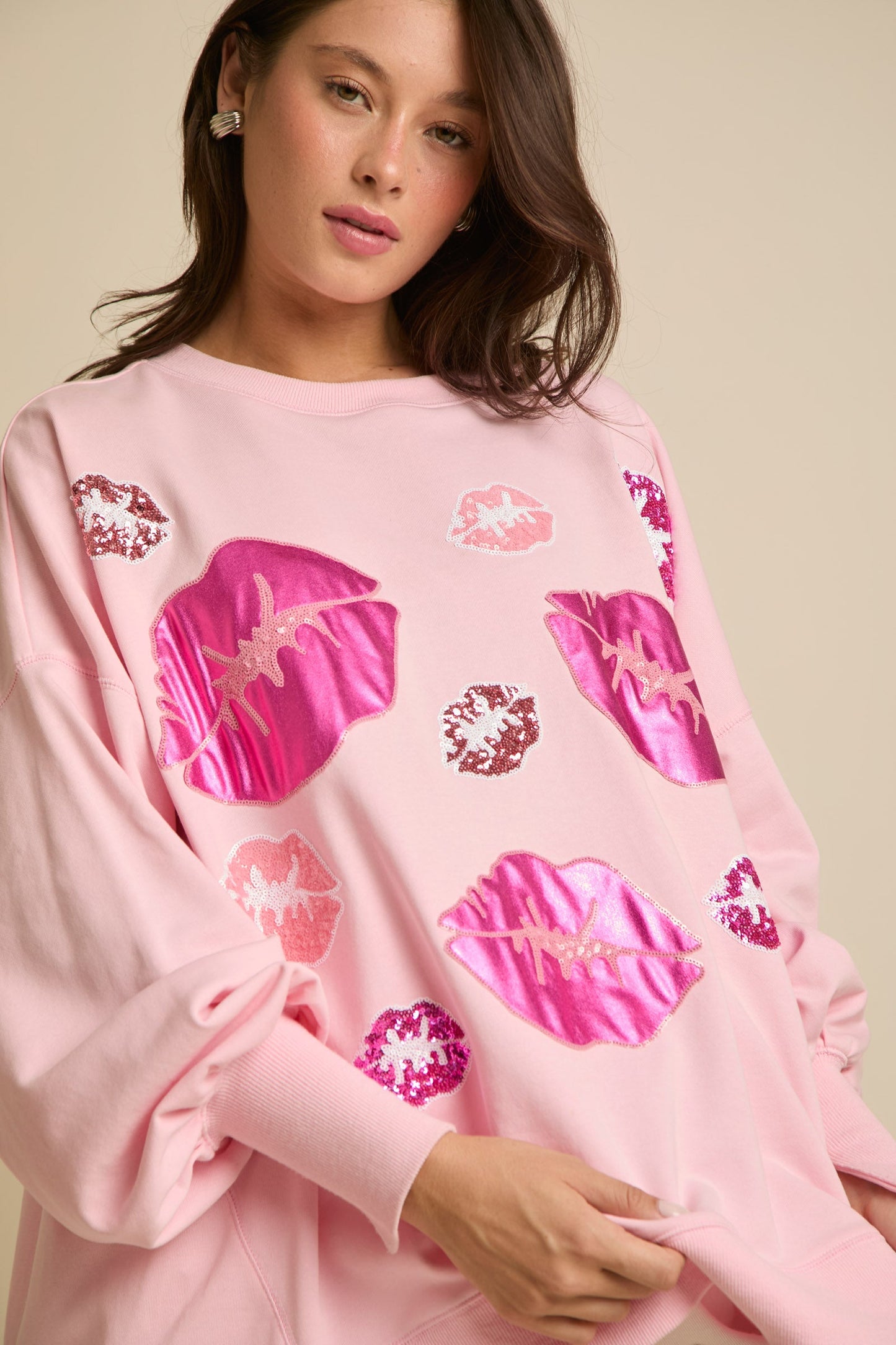 Autumn Winter Clothing Valentine Day Sequined Kiss Top Sweet Sweatshirt
