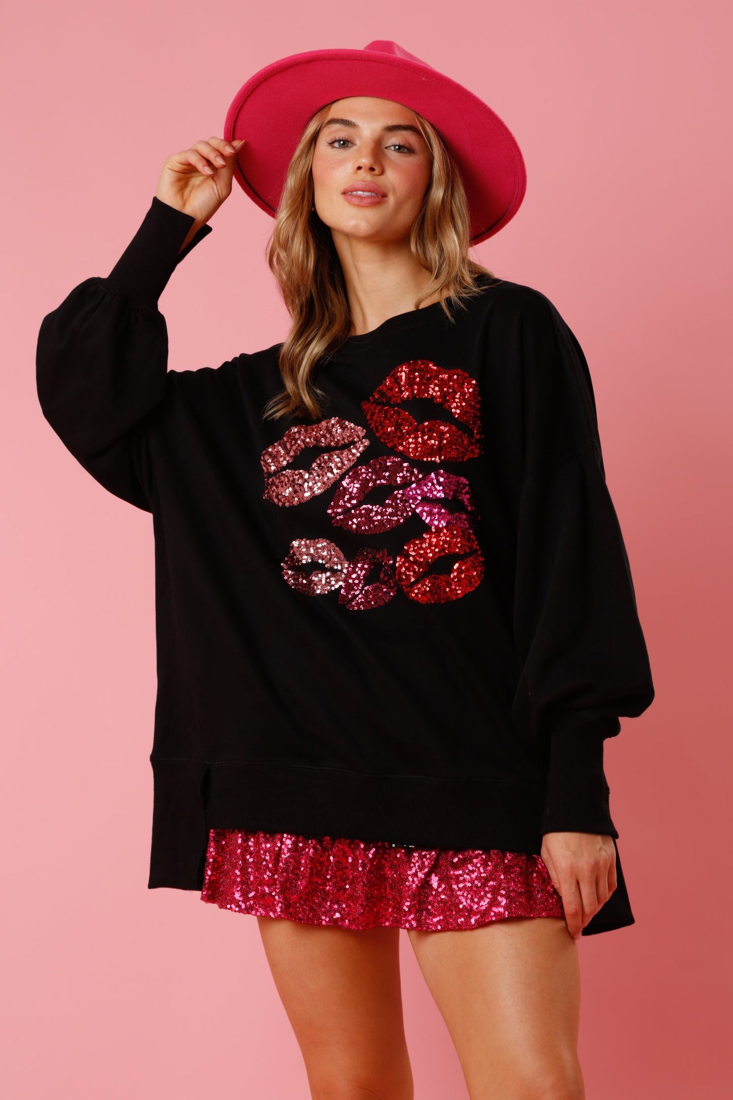 Autumn Winter Clothing Valentine Day Sequined Kiss Top Sweet Sweatshirt