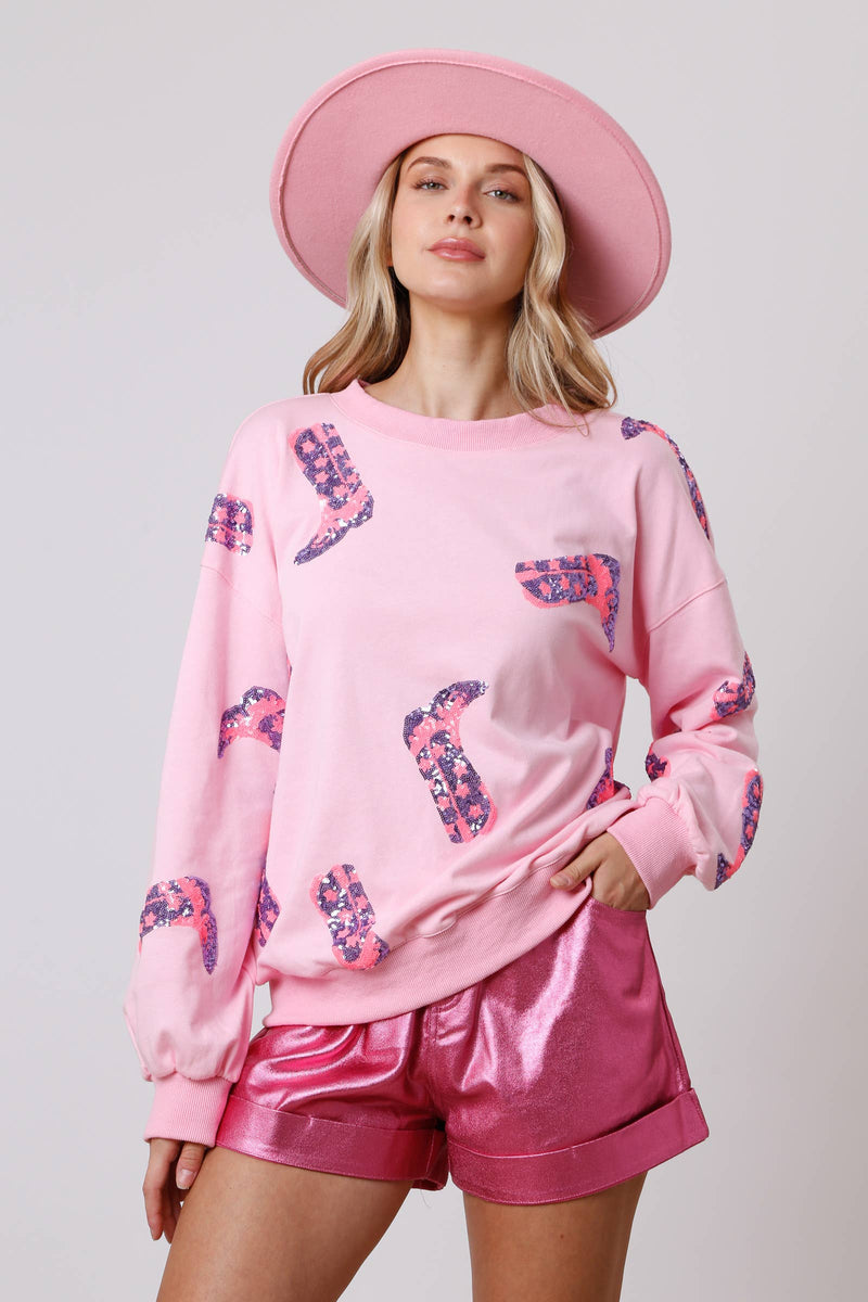 Spring Clothing Valentine Day Sequined Long Sleeved Sweatshirt Sweet Fresh Top