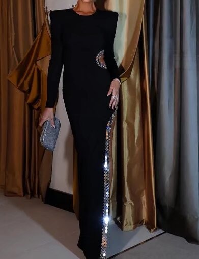 Winter Clothing Simple Cutout Slit Slim Fit Maxi Dress