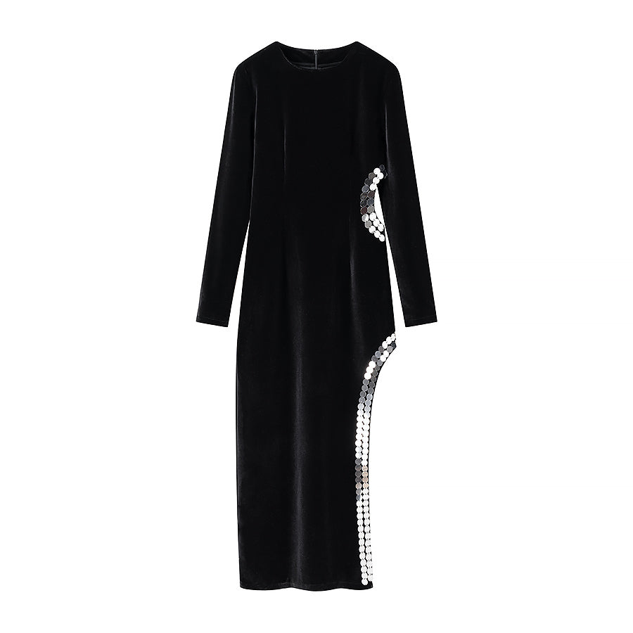 Winter Clothing Simple Cutout Slit Slim Fit Maxi Dress