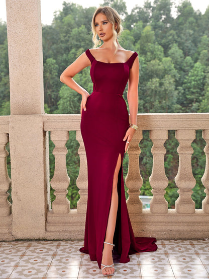 Color Tied Backless Slit Camisole Gown Maxi Dress