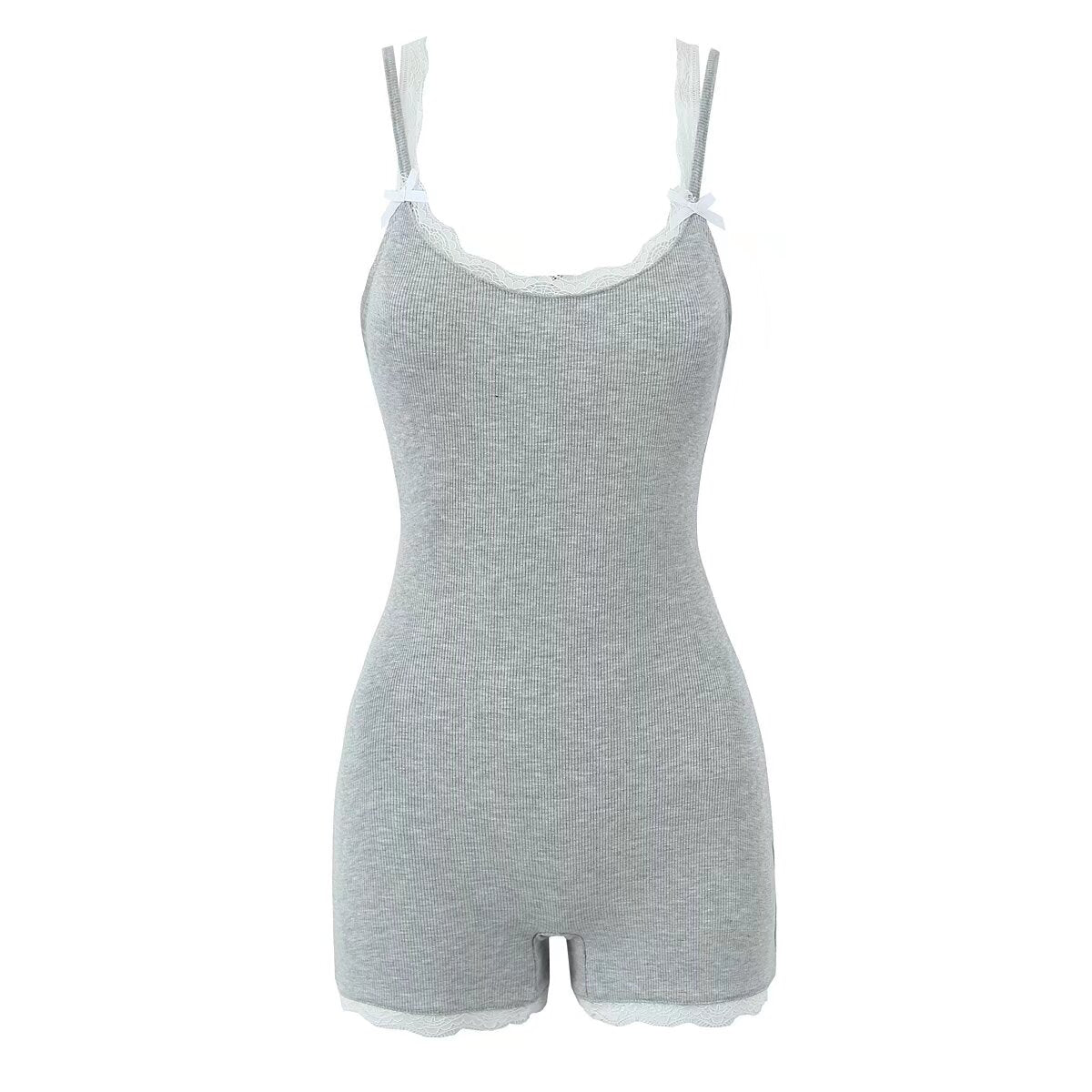 Summer Contrast Color Lace Splicing Sling Jumpsuit Backless Slim Fit Base Shorts