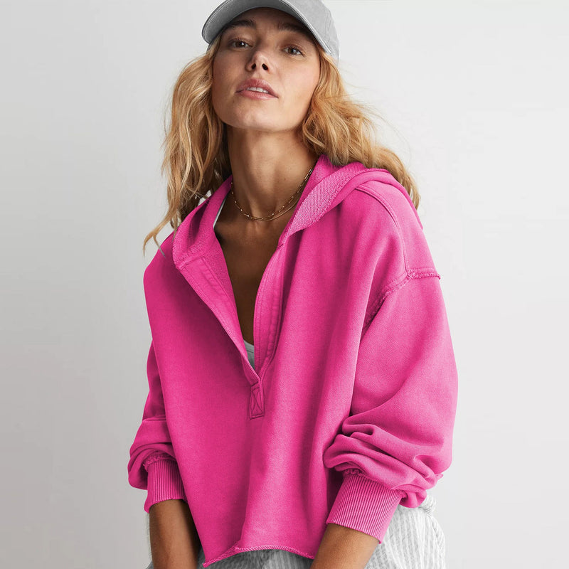 Loose Brand Hooded Sweatshirt Spring Autumn Clothing V Neck Top Pullover Long Sleeved Shirt