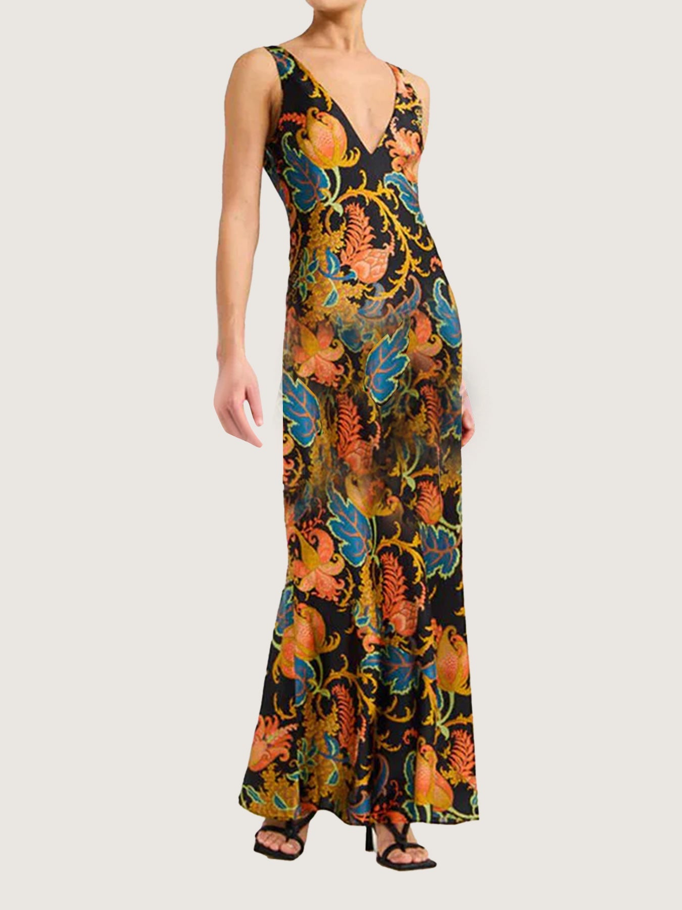 Positioning Printing Backless Sleeveless Swing Maxi Dress