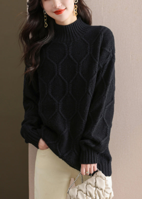 Coffee Turtleneck Cotton Knit Sweaters Winter Wd040