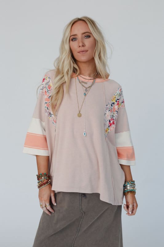 Autumn Clothing Color Matching Printed Top Loose 3/4 Sleeve Sweater