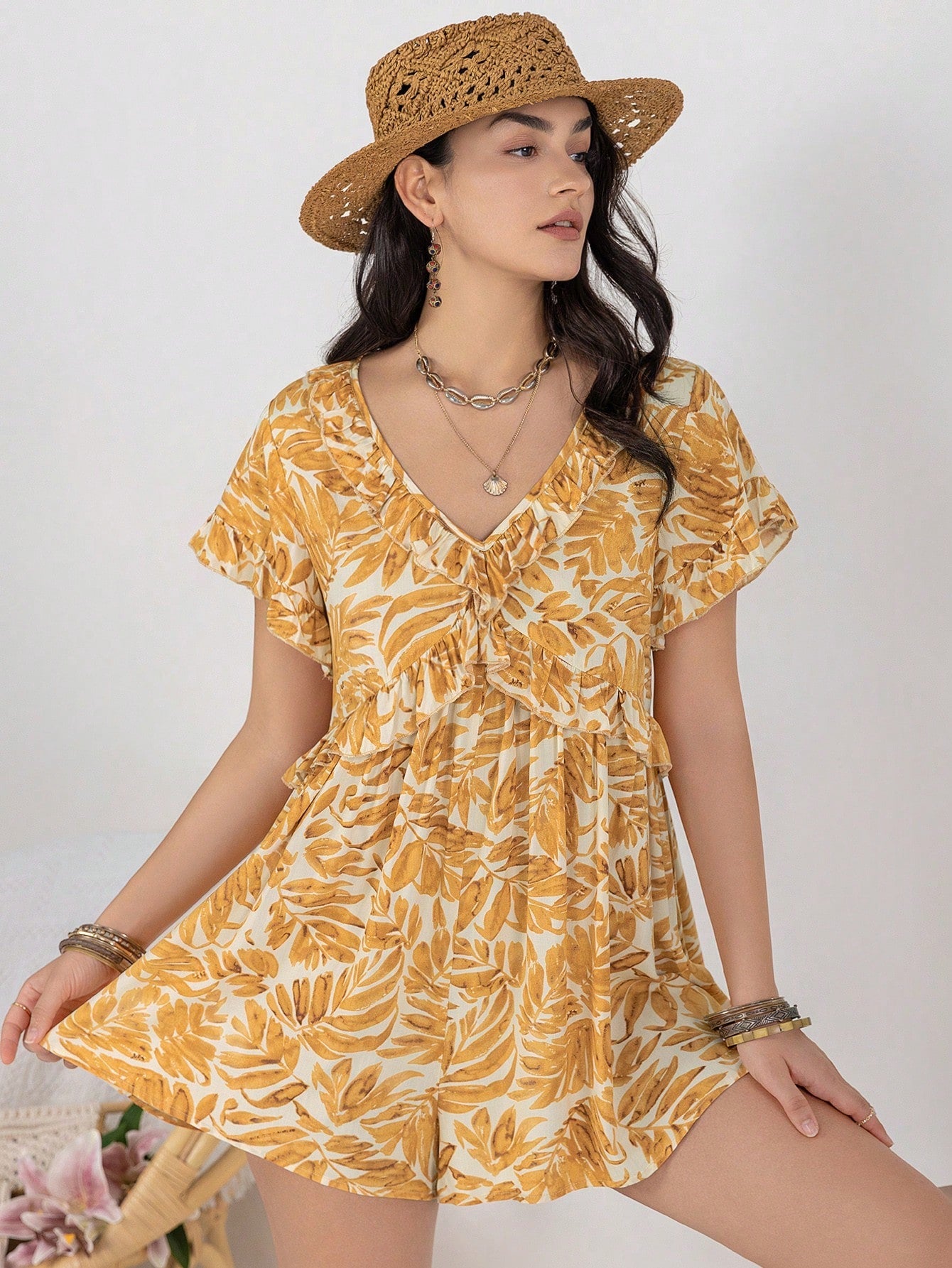 Batch Delivery Seaside Vacation V Neck Jumpsuit