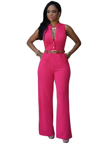 Clothing Single Breasted High Waist With Belt Wide Leg Pants Jumpsuit