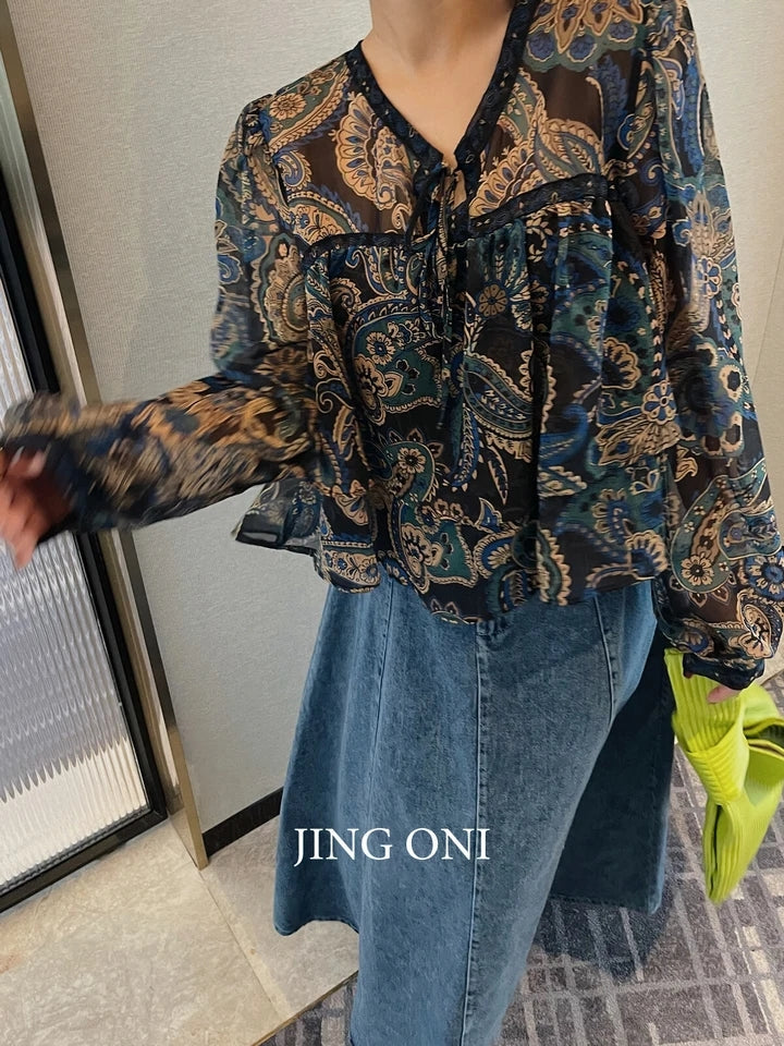Print Ruffle Blouse
