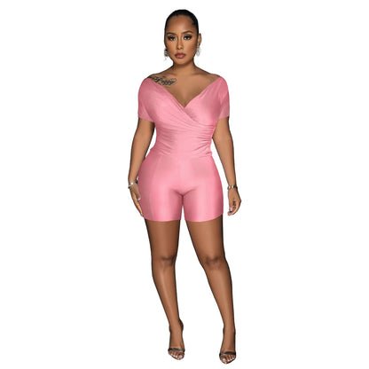 Clothing Supply Color Reflective Pleated V Neck Blouse Pants Two Piece Sets