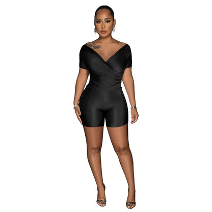 Clothing Supply Color Reflective Pleated V Neck Blouse Pants Two Piece Sets