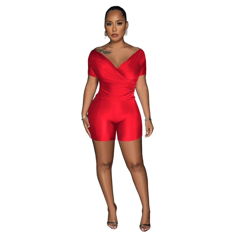 Clothing Supply Color Reflective Pleated V Neck Blouse Pants Two Piece Sets