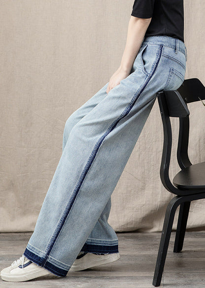 Blue Pockets Patchwork Denim Wide Leg Pants Spring Tt1027