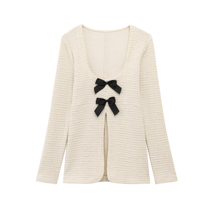 Spring Summer Clothing Bowknot Long Sleeved Top Bell Bottom Pants