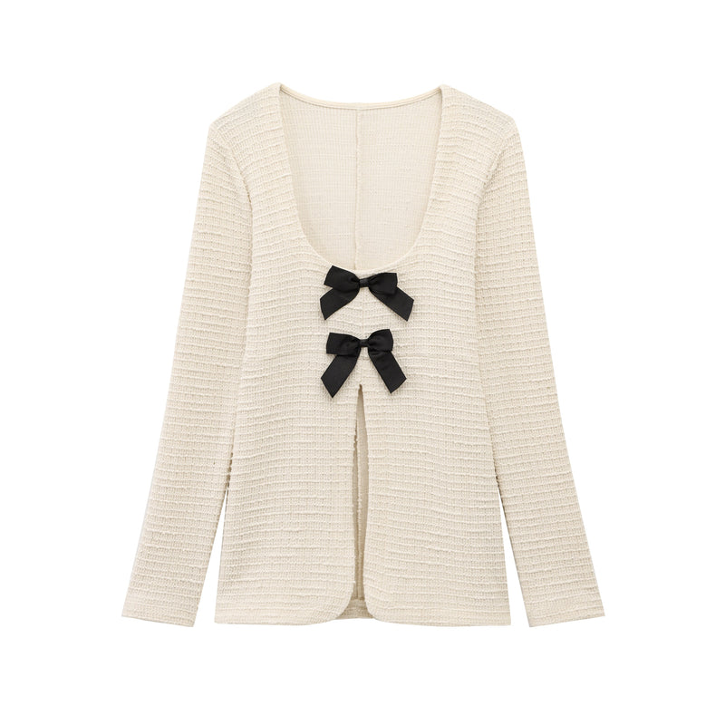 Spring Summer Clothing Bowknot Long Sleeved Top Bell Bottom Pants