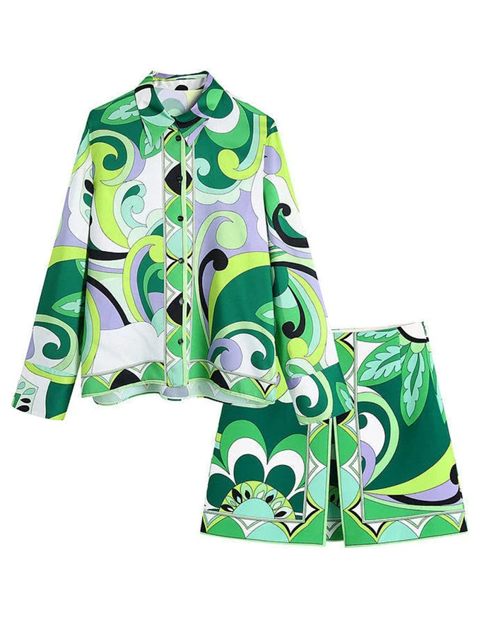 Printed Long Sleeves Shirts and Pants Sets