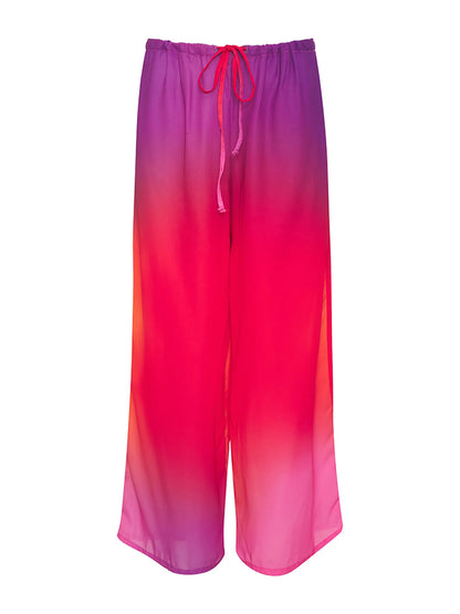 Grandient Palm Tree Printed Bikini and Pants Cover-up