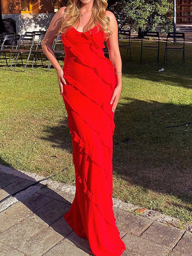 Ruffle Slit Maxi Dress