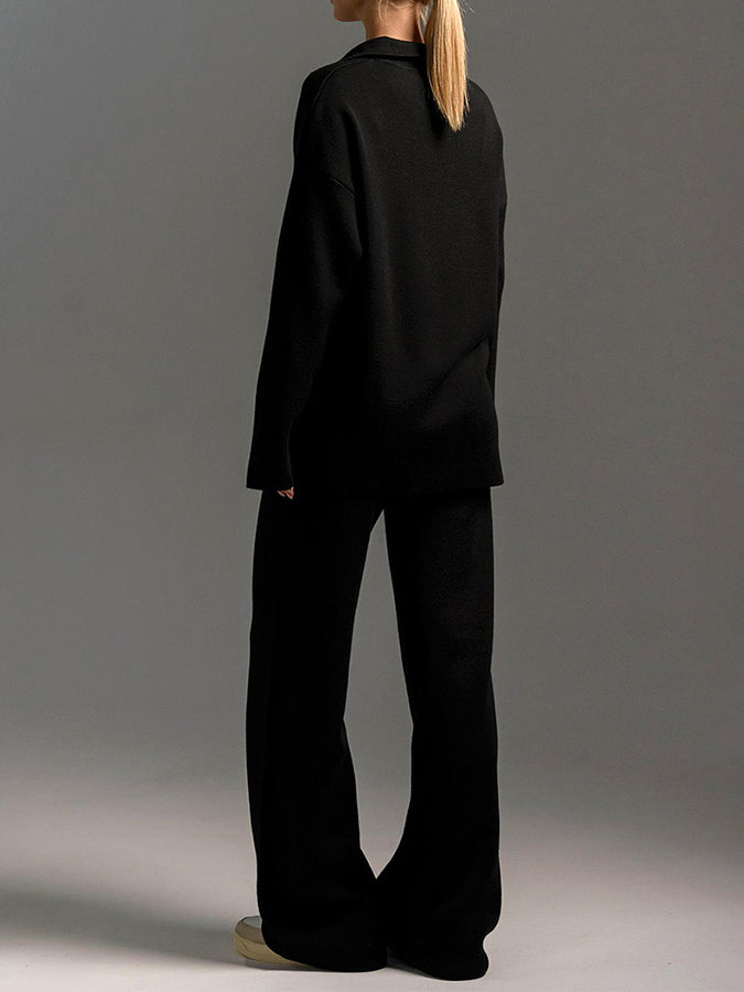 Knitted Polo Shirt and Pants Two Pieces Sets