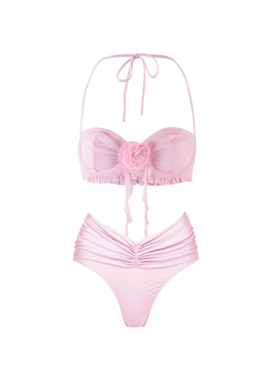 Plain 3d Flowers Bikini and Skirt