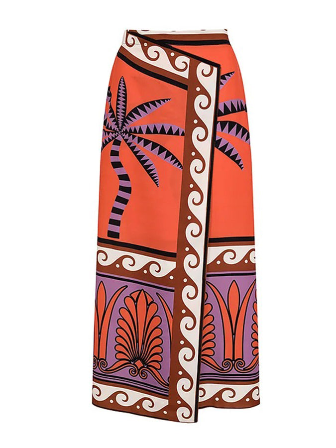 One Shoulder Ruffle Printed Bikini Swimsuit and Skirt