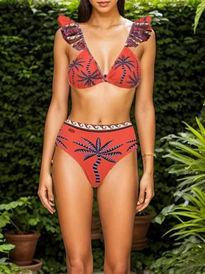 Off Shoulder Printed One Piece Swimsuit and Skirt