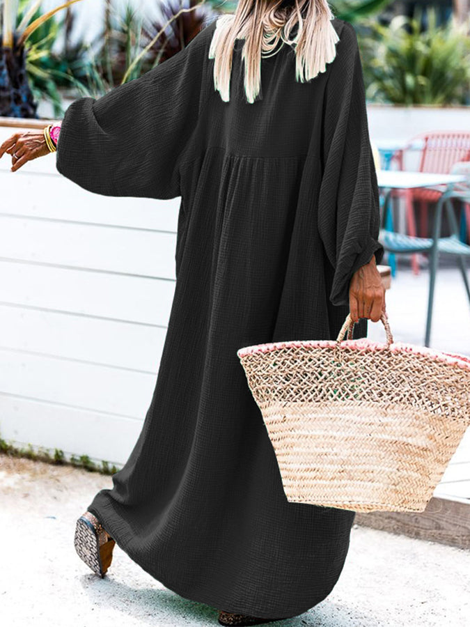 V Neck Long Sleeves Loose Maxi Dress