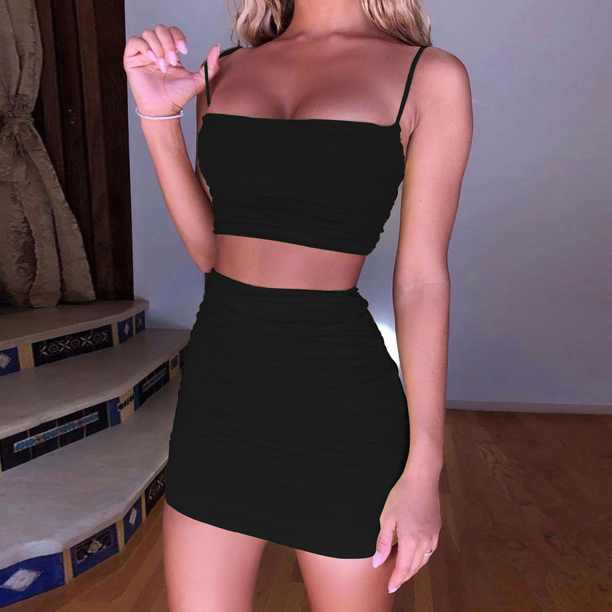 Camisole Pleated Hip Skirt Two-piece Set