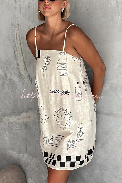 Fashionable Graffiti Printed Halter Backless Loose Mini Dress