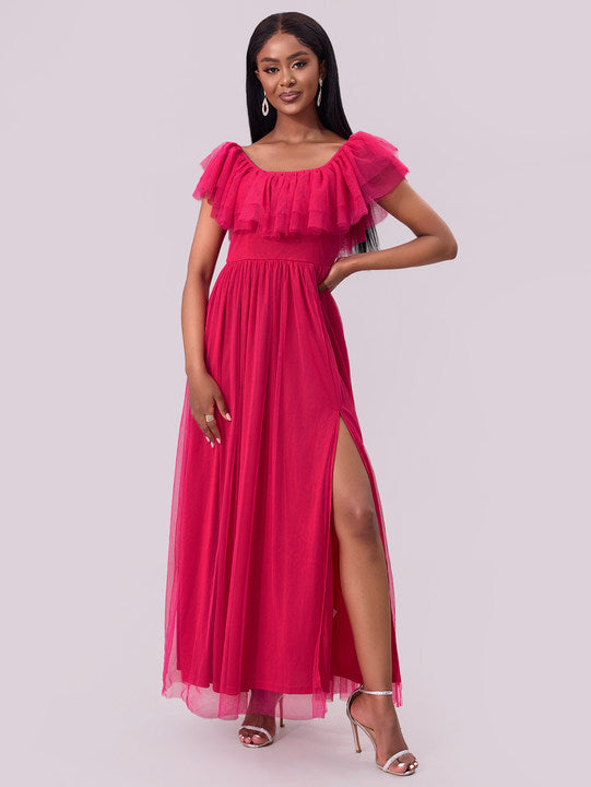 Spring Summer Clothing Off Shoulder Tube Top Dress Folding Chiffon Big Hem Dress Maxi Dress