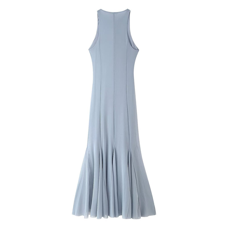 Slim Fit Wide Hem Silk Net Midi Dress