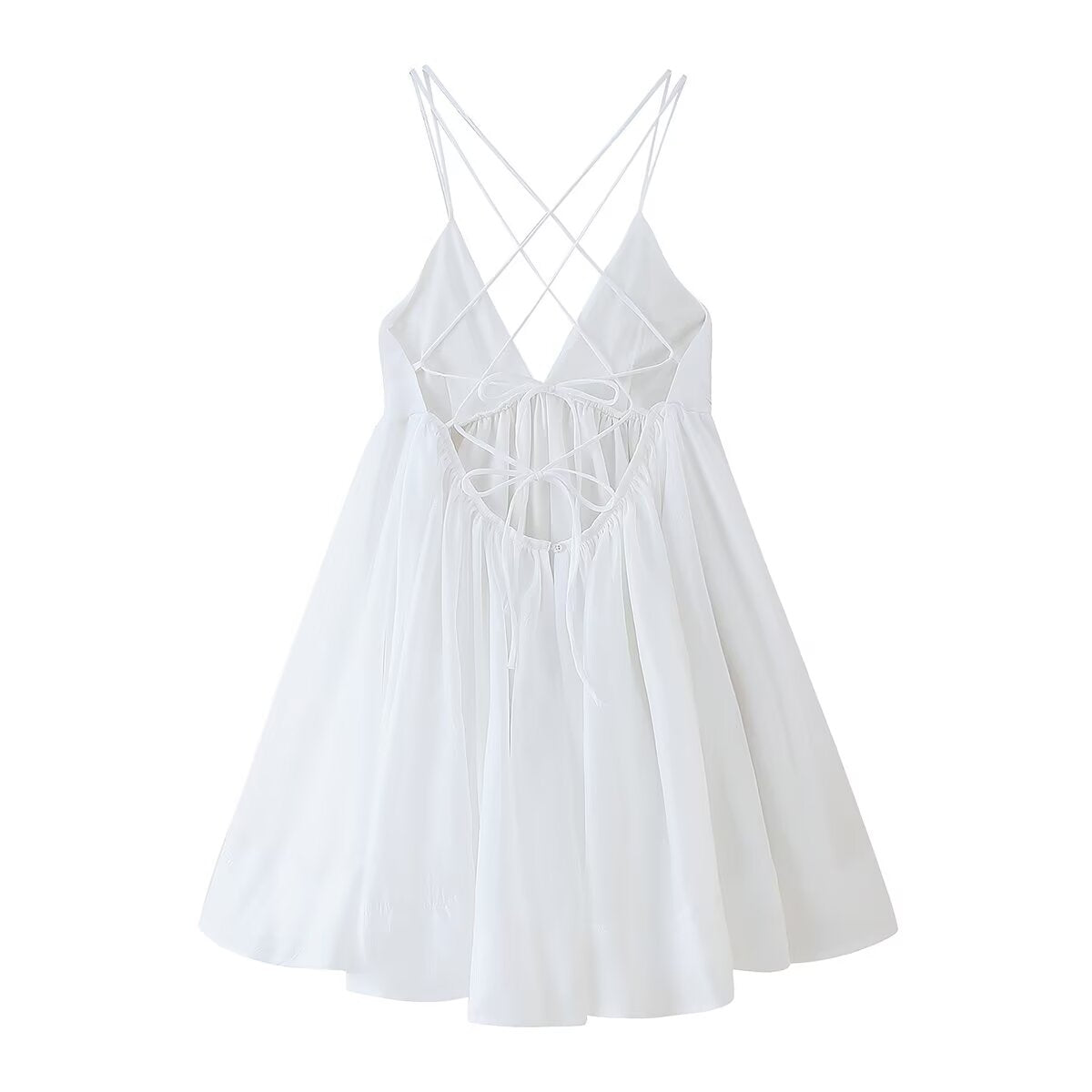 Clothing Backless Lace Up Deep V Plunge Neck Tight Waist Short Dress Pettiskirt