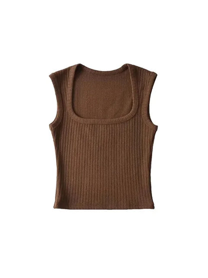 Crop Tops Summer Tank Top Sleeveless Thin Knit Basic Outwear Elastic Camis