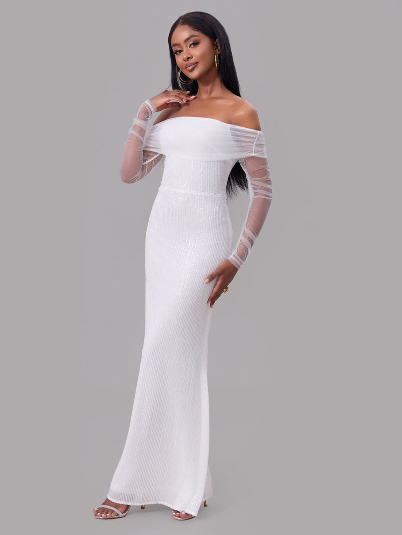 Spring Clothing Off the Shoulder Mesh See Through Maxi Dress