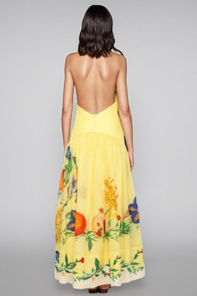 Hunte Yellow Backless Maxi Dress
