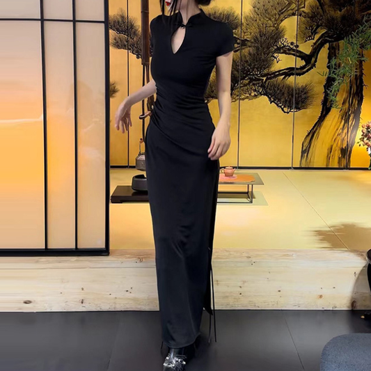 Summer Clothing Chinese Cheongsam Slit Waist Slimming Maxi Dress