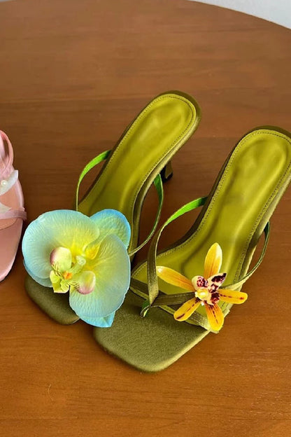 Asymmetric Flower Stiletto Sandals