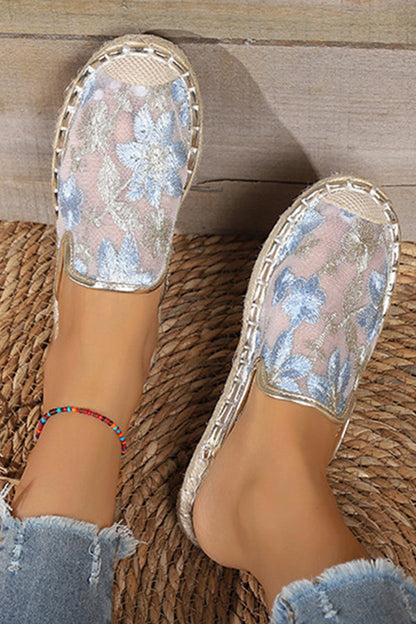 Linen Woven Flat Round Toe Half Slippers