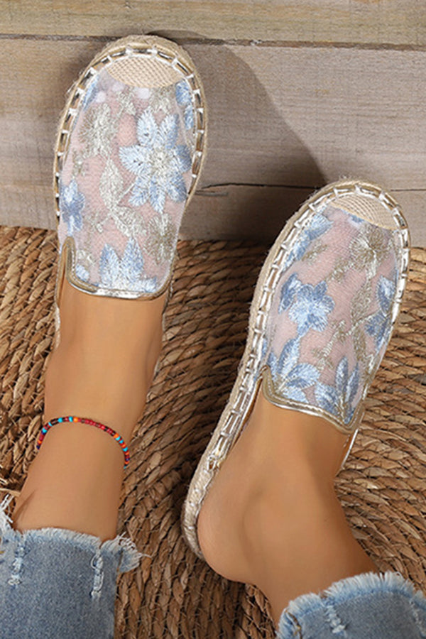 Linen Woven Flat Round Toe Half Slippers