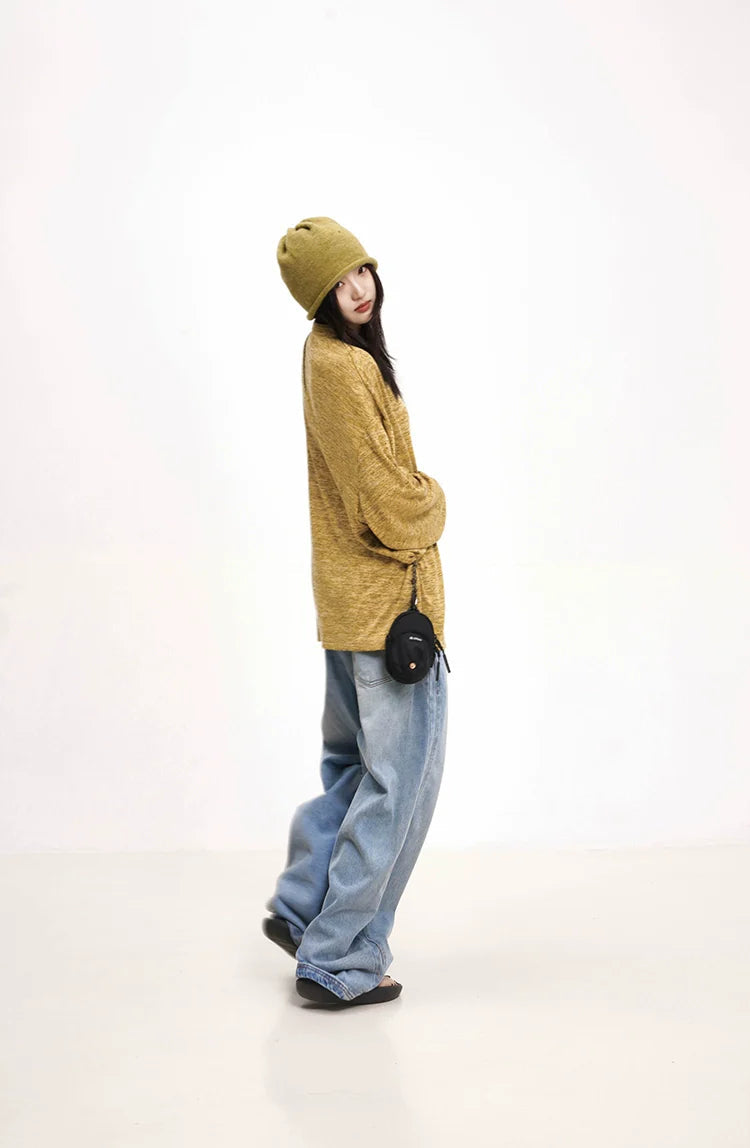 Mustard Yellow Knit Sweater With Star Patch