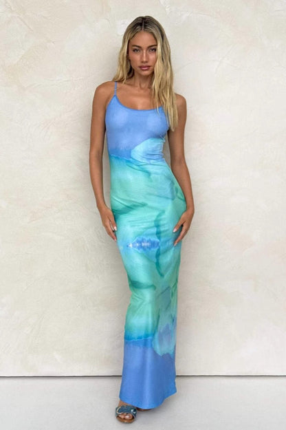 Gradient Spaghetti Strap Fitted Bodycon Maxi Dress