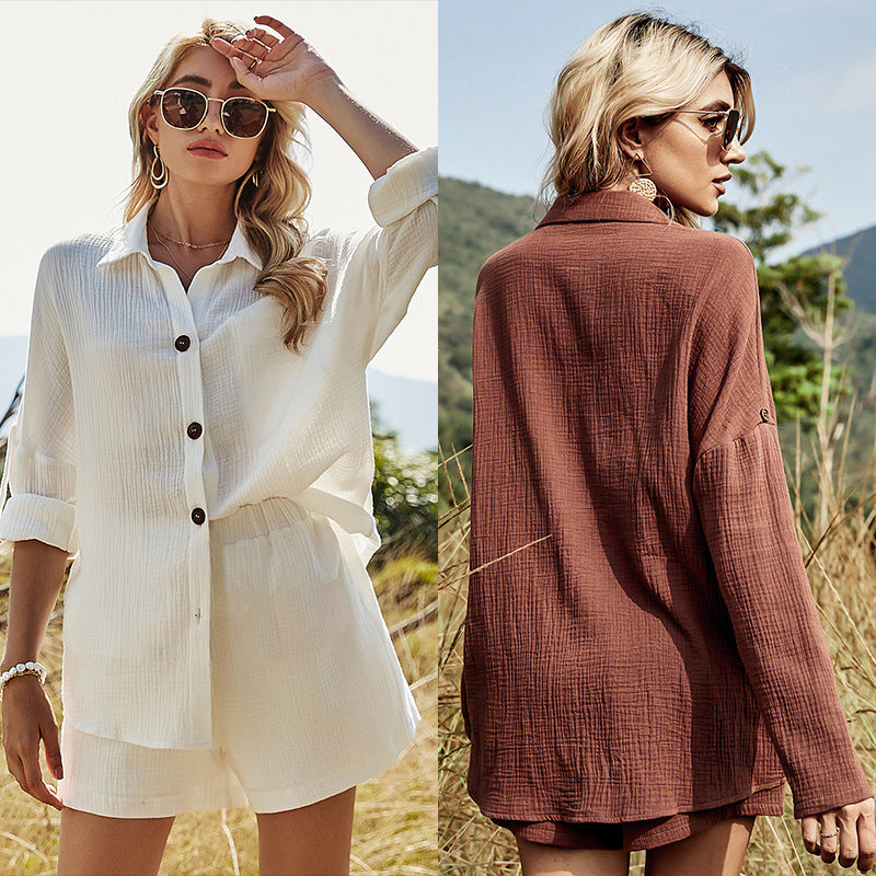 Cotton Linen Suit Shirt Shorts